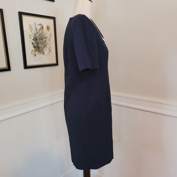 VINTAGE 80s Navy Button Down Collar  Secretary Nautical Dress Size 8 - Picture 7 of 11